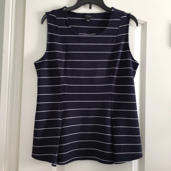 Ann Taylor Navy with White Stripes Sleeveless Top with Pleats Size S - Picture 1 of 4